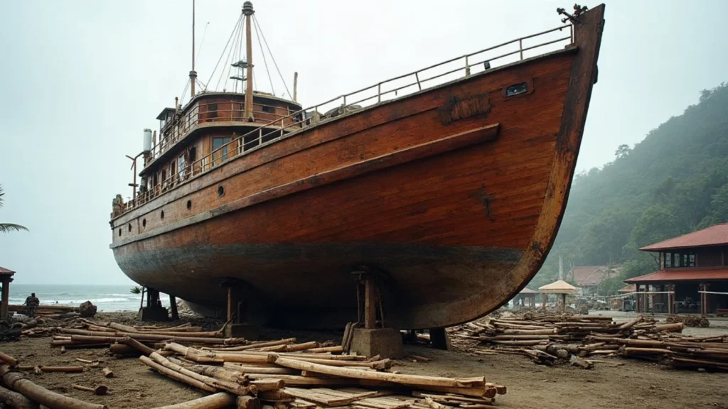 A hull mid refit with interior removed and structure exposed