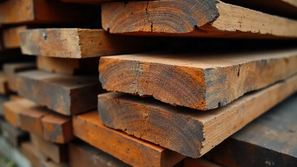 End grain of several tropical hardwood boat timbers