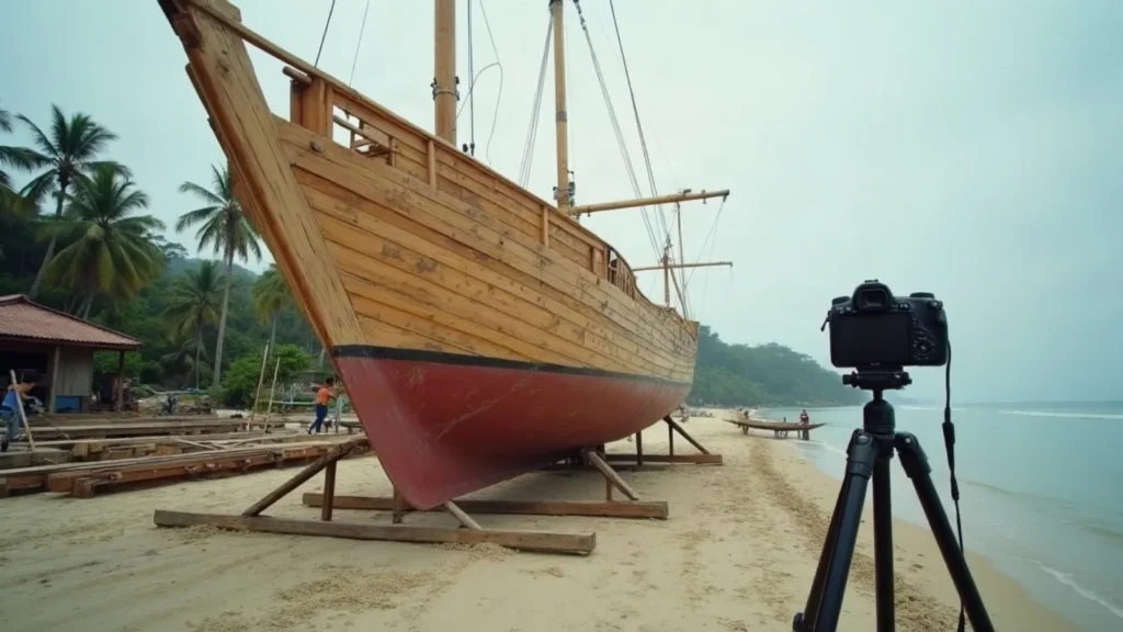 Fixed-position photography recording frames of a hull under construction